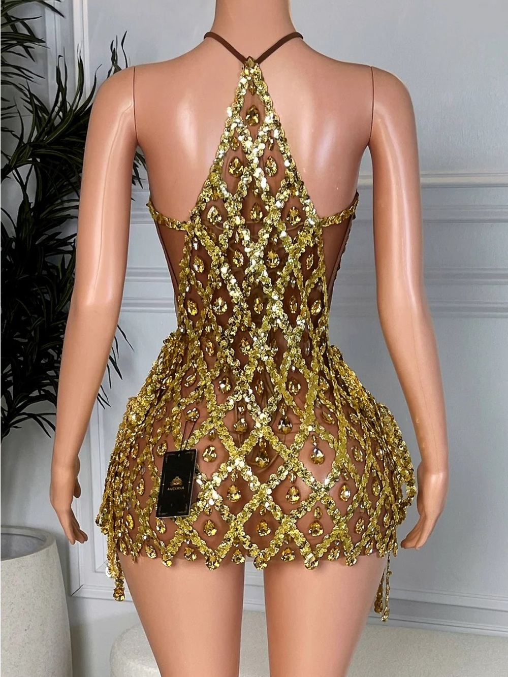 Amekana Aoki Gold Dress Set in Gold